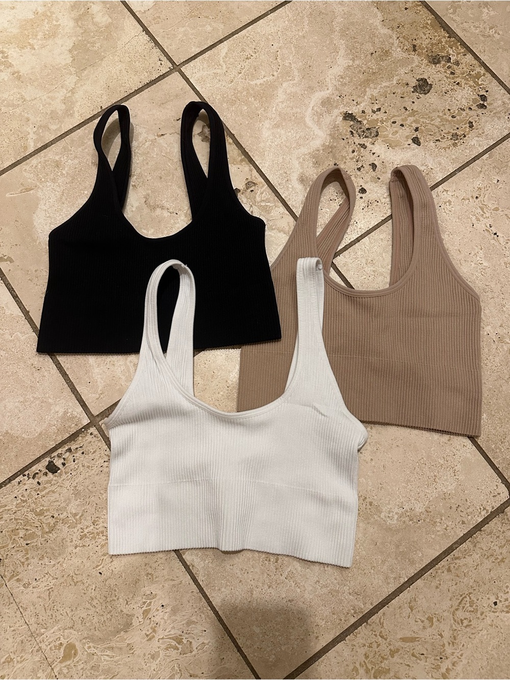 Gapbody Ribbed Scoop Neck Bralettes - Black, White, Taupe (3 Pack)